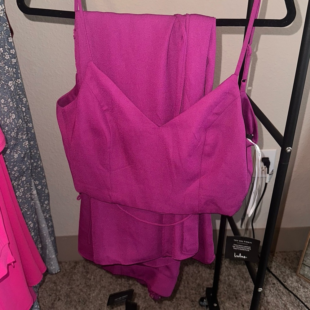 Lulus Out Tonight Magenta Two-piece Jumpsuit Purple - Size S - Picture 3 of 4